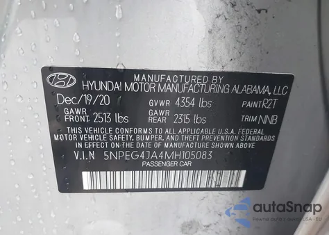 2021 Hyundai Sonata Se из США, поврежденный, VIN 5NPEG4JA4MH105083